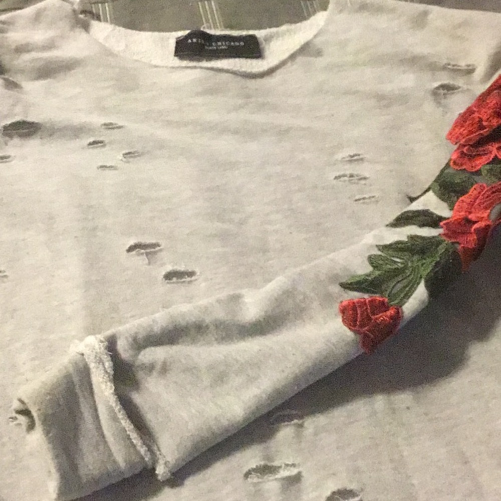 Akira Distressed Sweatshirt with Red Roses - Picture 2 of 7